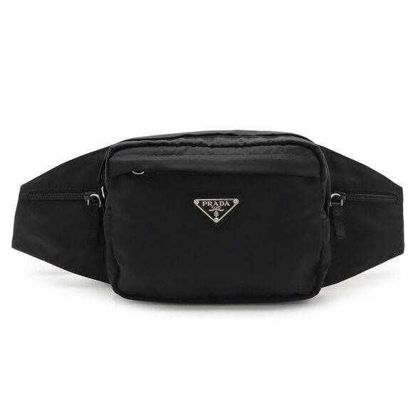 PRADA Triangle Logo Waist Pouch Body Bag Nylon NERO Black Silver Hardware 2VL001 - Picture 1 of 9